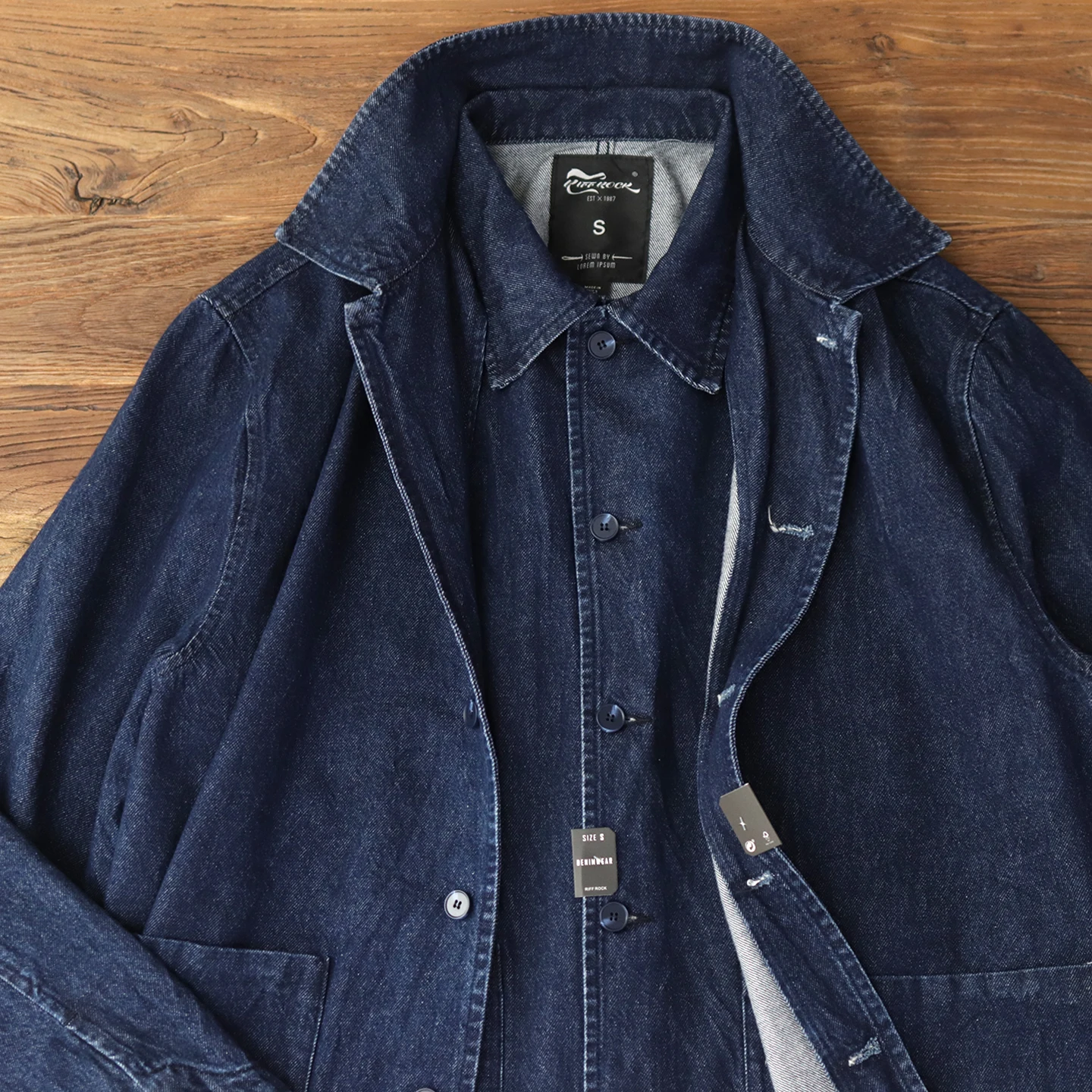 

Autumn mid-length denim jacket for men Japanese retro American solid color original color casual work lapel shirt jacket