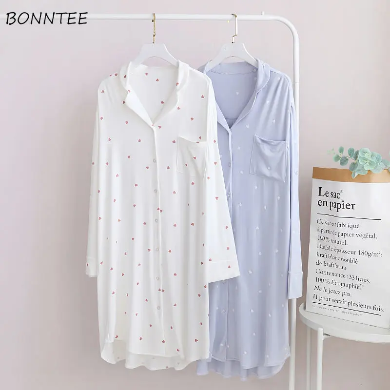 Nightgowns Women Sleepwear Baggy M-3XL Sweet Girlish Japanese Style Kawaii Clothes Home Cozy Designer Minimalist Pockets Print