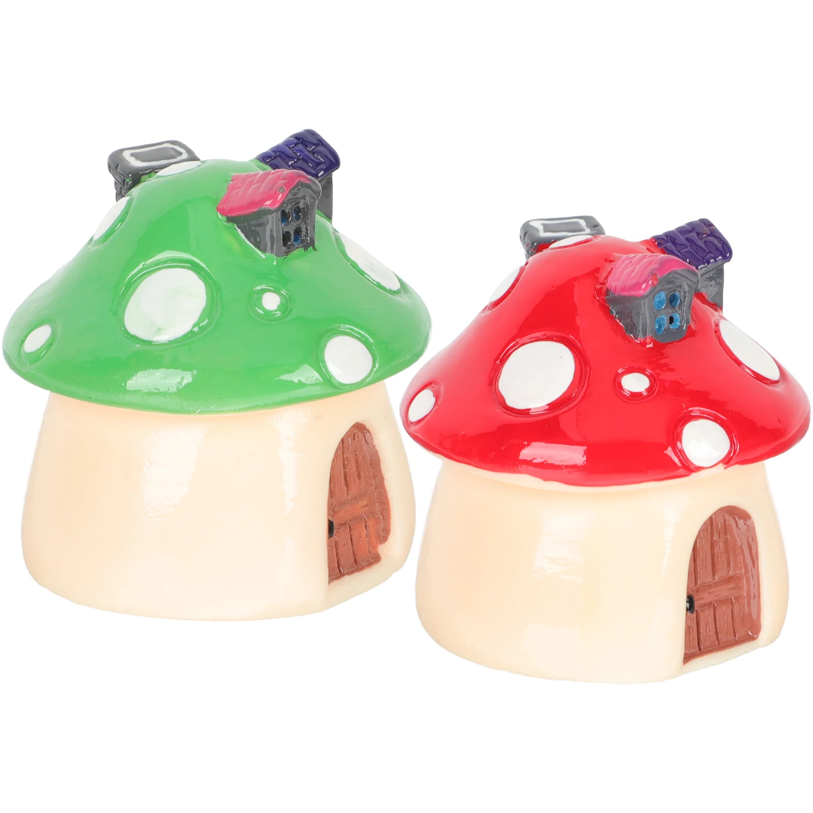 2 Pcs Mushroom House Statue Decor Mini Accessories Ornaments Miniature Animals Mushrooms Figurines Fairy Lawn Outdoor