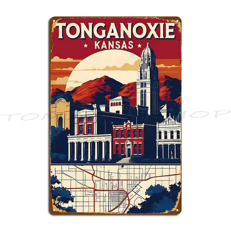 Tonganoxie Kansas 1950S Usa Vintage Travel Tourism Metal Sign Poster Wall Mural Garage Cinema Party Print Tin Sign Poster