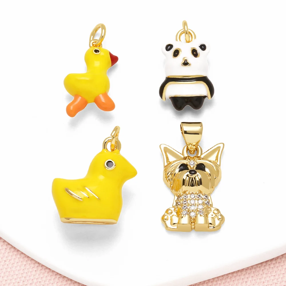 OCESRIO Trendy Yellow Enamel Cute Chick Pendant For Necklace Copper Gold Plated Panda Puppy Jewelry Making Supplies Pdta309