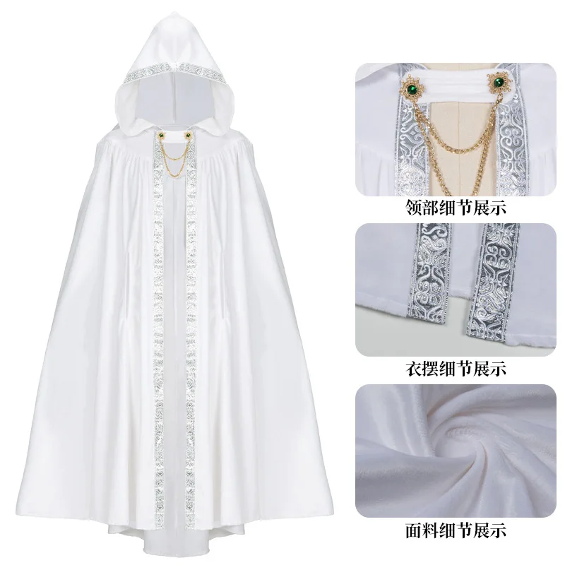 

Medieval Gothic Retro Temperament Elegant Unisex Hooded Cloak Lace Cape Halloween Carnival Party Stage Cosplay Costume Accessory