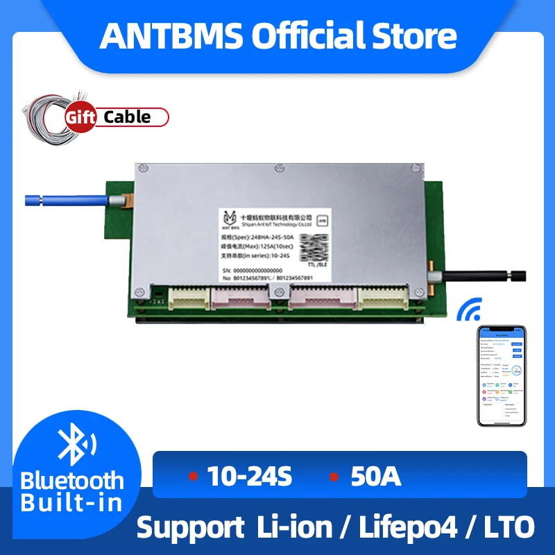 

10S-24S ANT Smart BMS 16S 20S 50A peak 125A Support Software APP Bluetooth LiFePo4 Li-ion LTO Battery Protection Board