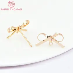 (2618) 6PCS 15x8MM 18K Gold Color Brass Bowknot Stud Earrings High Quality Jewelry Findings Accessories Wholesale