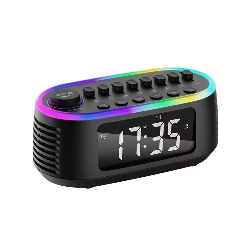 Professional White Noise Clock Speaker Small Travel Music Box with 8 Natural Sounds Bedroom Alarm Clock, Large LED Screen