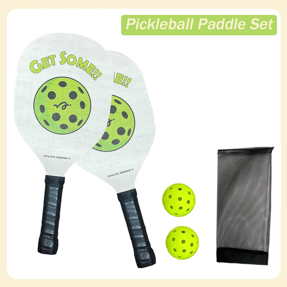 Wooden Pickleball Paddle Set Parent-Child Outdoor Sports Game Kit for Beginners Beach Entertainment Accessories