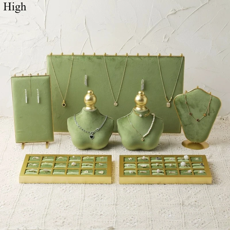 

Light Luxury Velvet Mannequin Necklace Stand, Stud Earring Board & Ring Tray, Jewelry Counter Display Prop & Organizer
