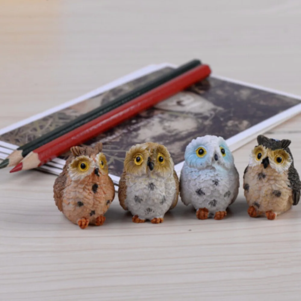 1/2pcs Owls Animal Figurines Resin Miniatures Figurine Craft Bonsai Pots Home Fairy Garden Ornament Decoration Terrarium Decor