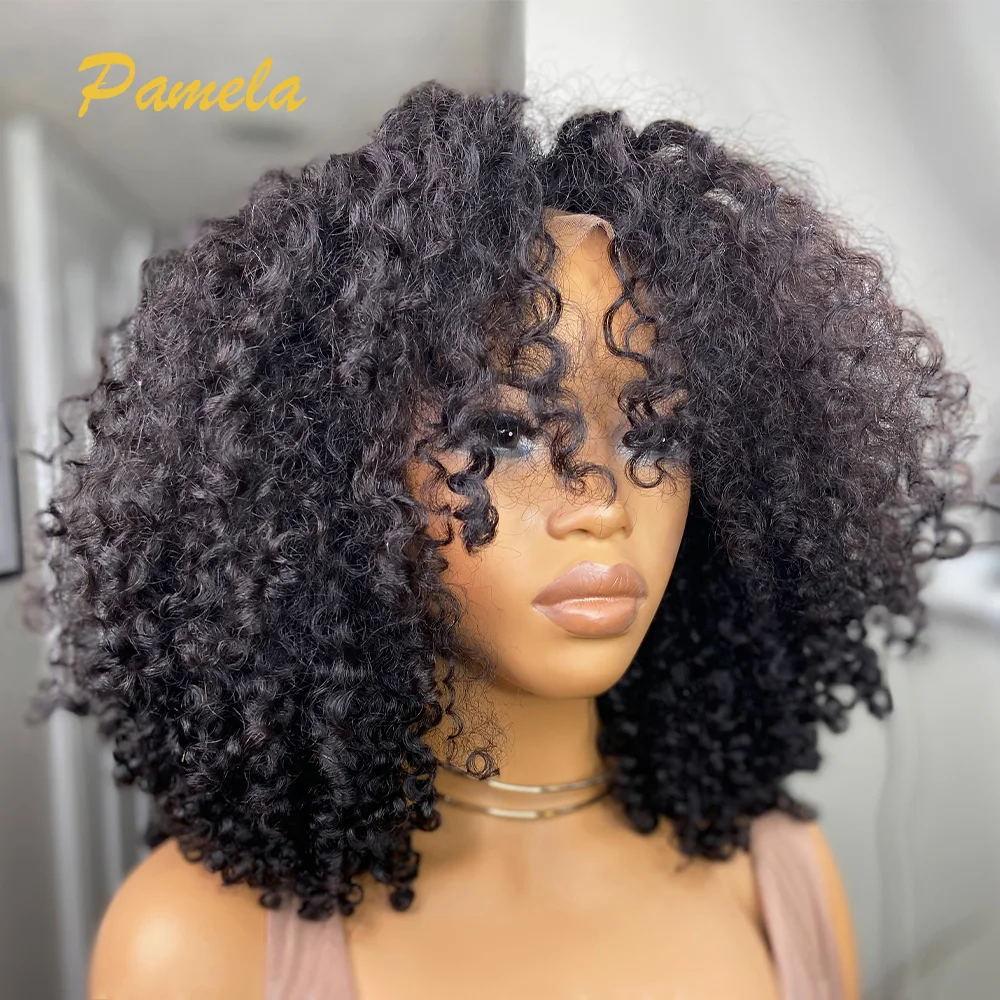 Brazilian 250% Density 13x4 Transparent Lace Frontal Pre Plucked Glueless Natural Colored Curly Bob Wigs For women Ready To Wear