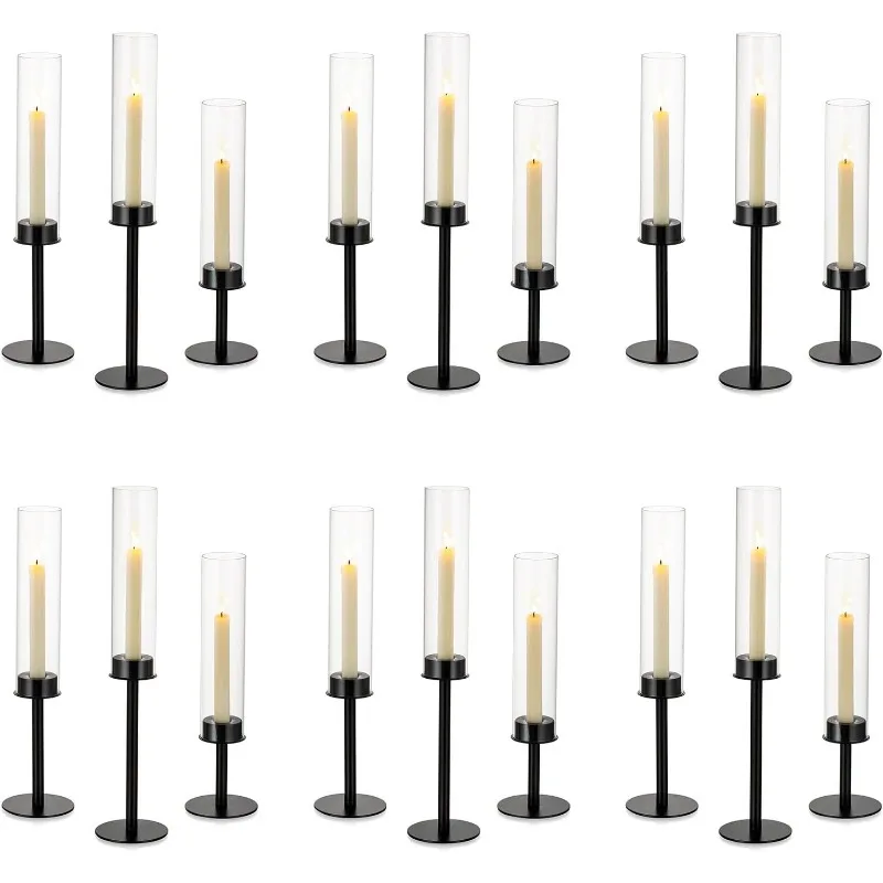 Hurricane Candle Holders Bulk: 18 Cylinder Sleeves Metal Taper Candle Stick Holder for Christmas Thanksgiving，home.