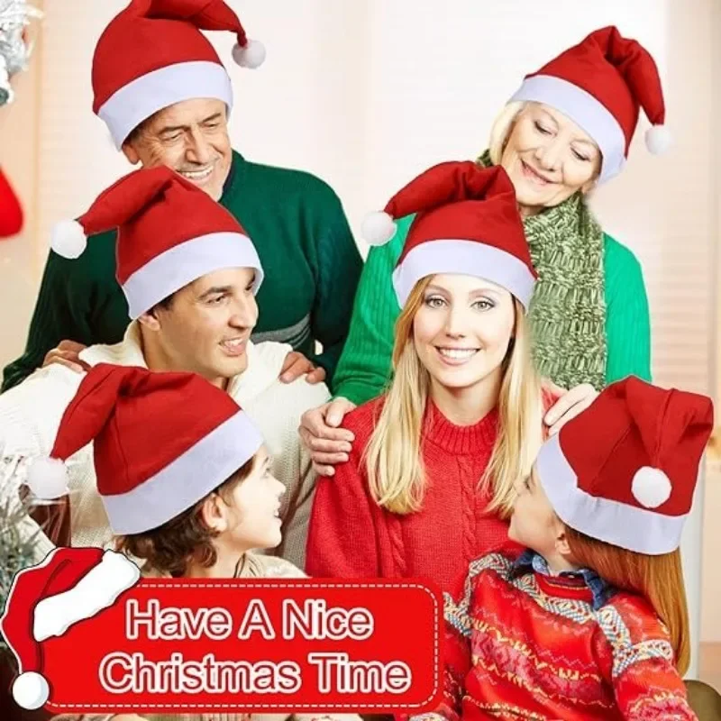 50/1Pcs Christmas Hats Adults Kids Non-woven Red Santa Claus Hat Merry Christmas Home New Year Gifts Festive Party Supplies