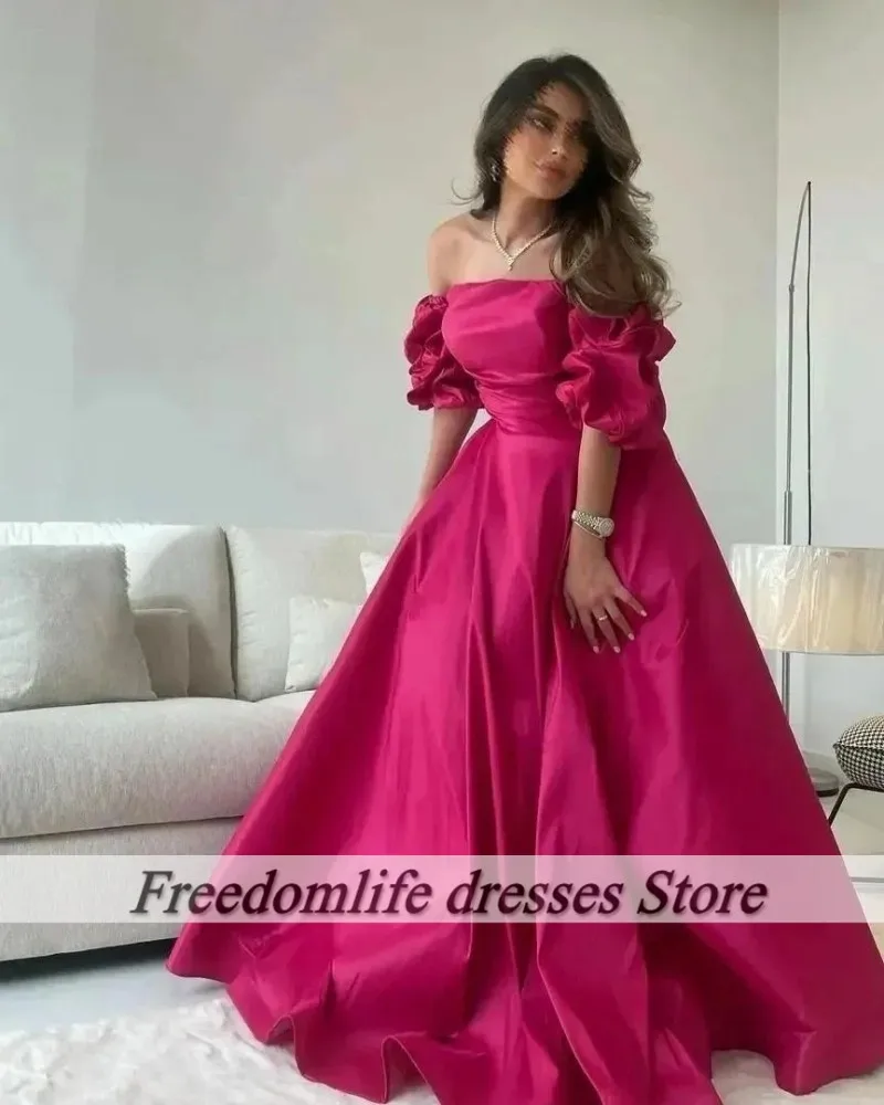 Vestidos De Noche para mujer con hombros descubiertos, vestidos De fiesta De boda árabes De Dubái, Vestido De Noche De satén De manga corta personalizado