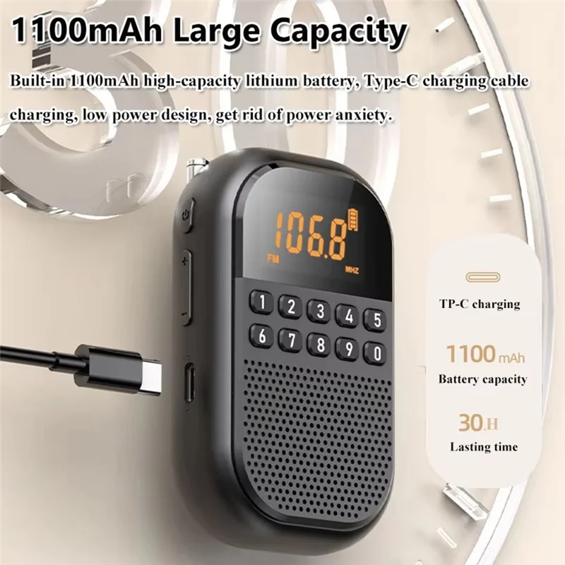 B03B-Mini Pocket FM AM Radio Large LCD Display Radios Receiver Wireless Bluetooth Speaker TF Card Music Player For Elder