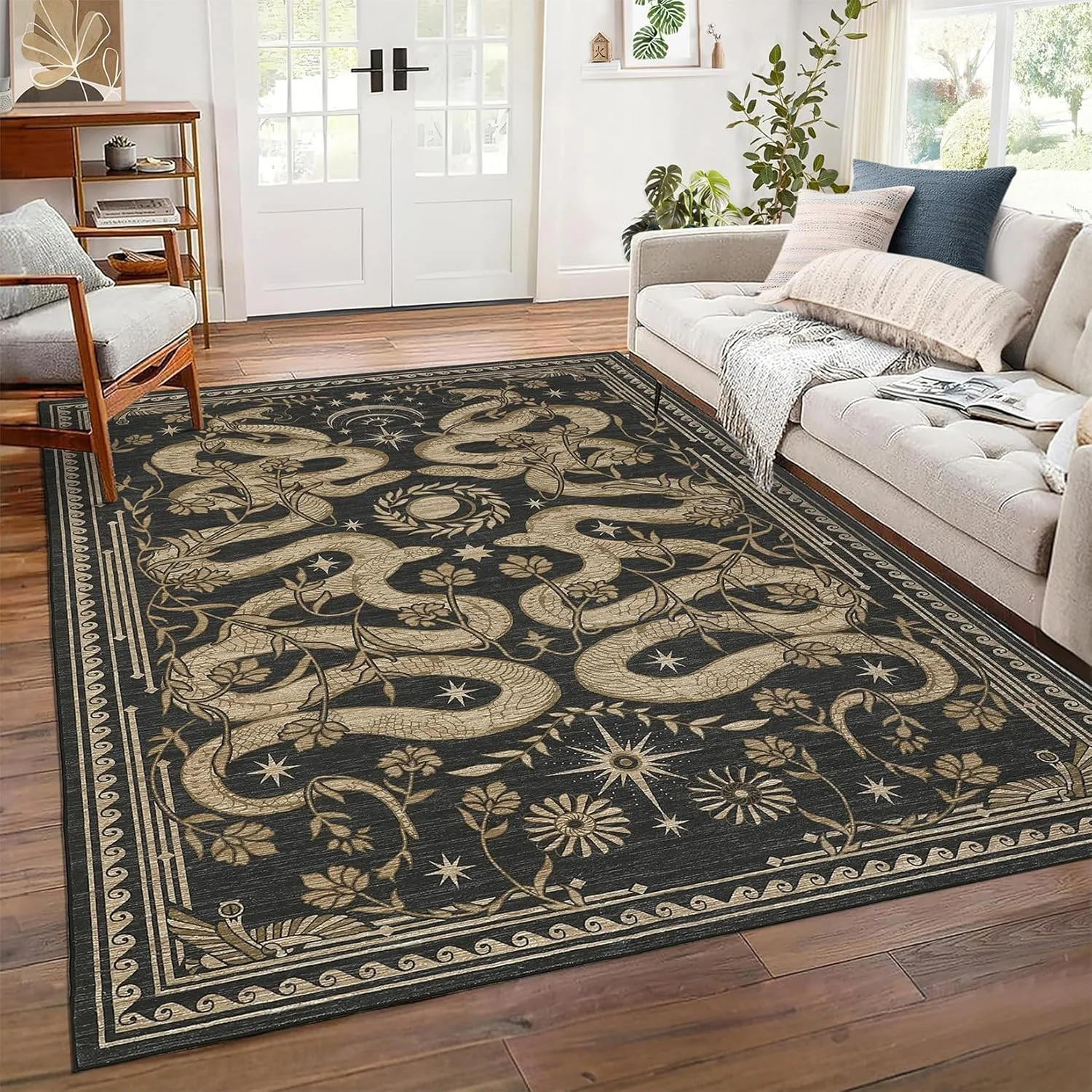 Snake Washable Rugs for Living Room Forest Soft Carpet for Bedroom Dining  Non Slip