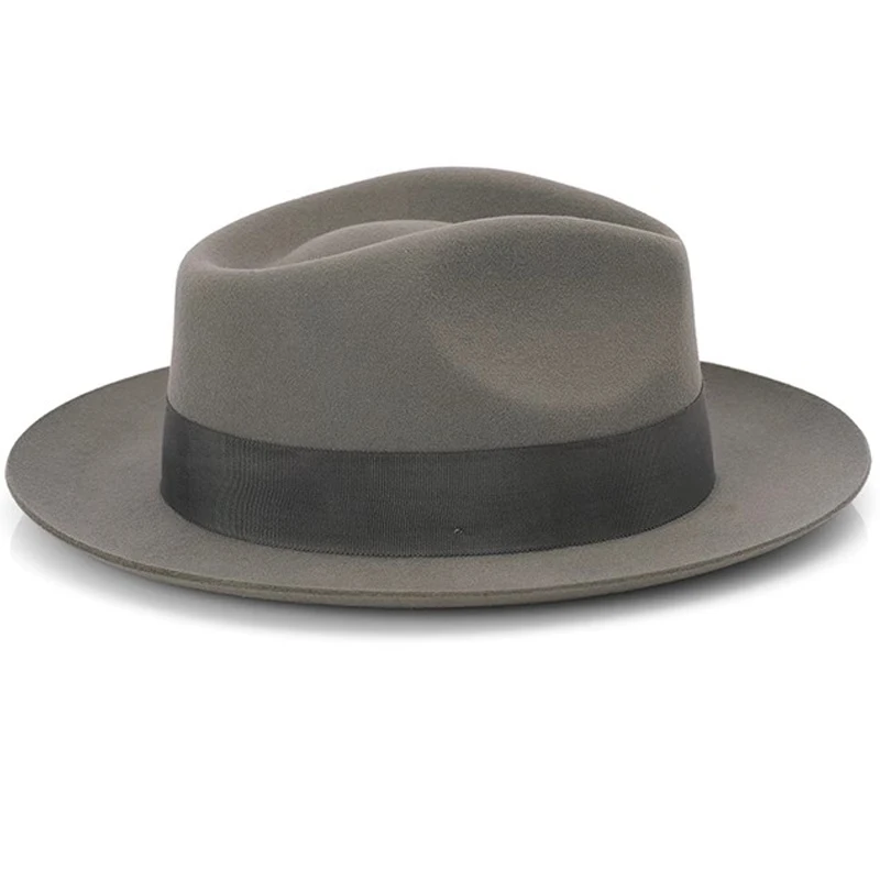 Big Head Men's Vintage Style 100% Wool Fedora Hat , Black Brown Grey Coffee Blue Color 6cm Brim Party Dress Classic Felt Hat