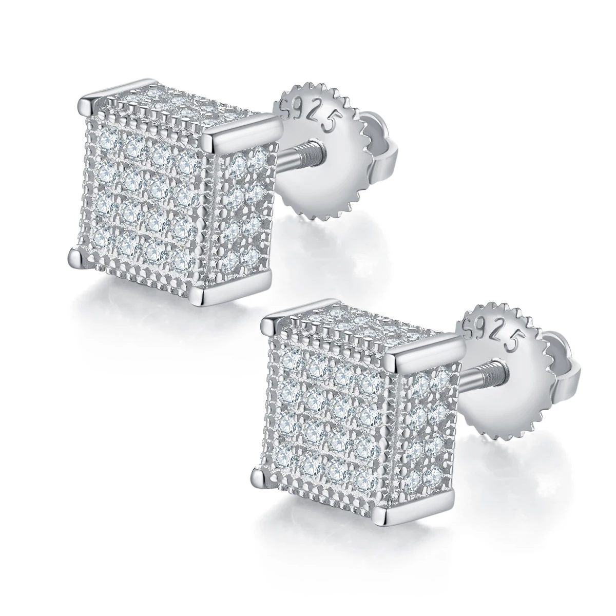 

Trendy Hip Hop Iced Out Fine Jewelry Pave Setting Luxury Moissanite 925 Silver Stud Earring