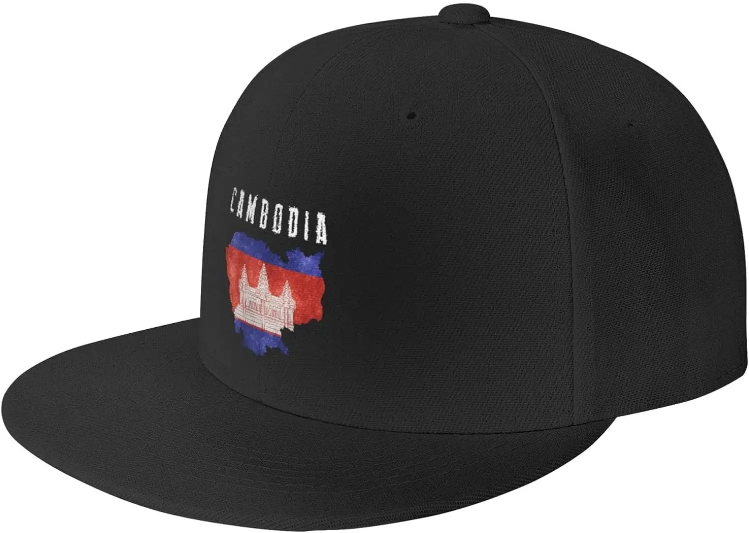 Cambodia Map with Cambodian Flag Baseball Cap, Men Solid Flat Bill Adjustable Snapback Hats Unisex Black