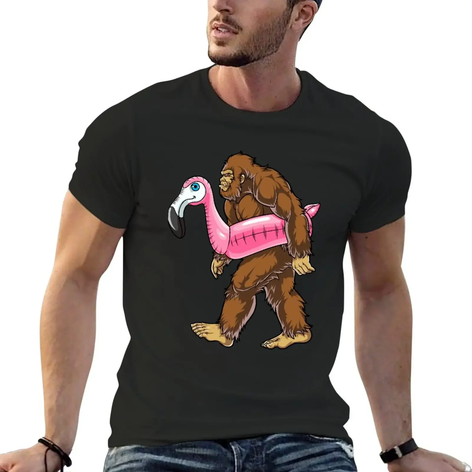 New Pool Party Bigfoot Flamingo T shirt Sasquatch Pink Float Tee T-Shirt aesthetic clothes heavy weight t shirts for men