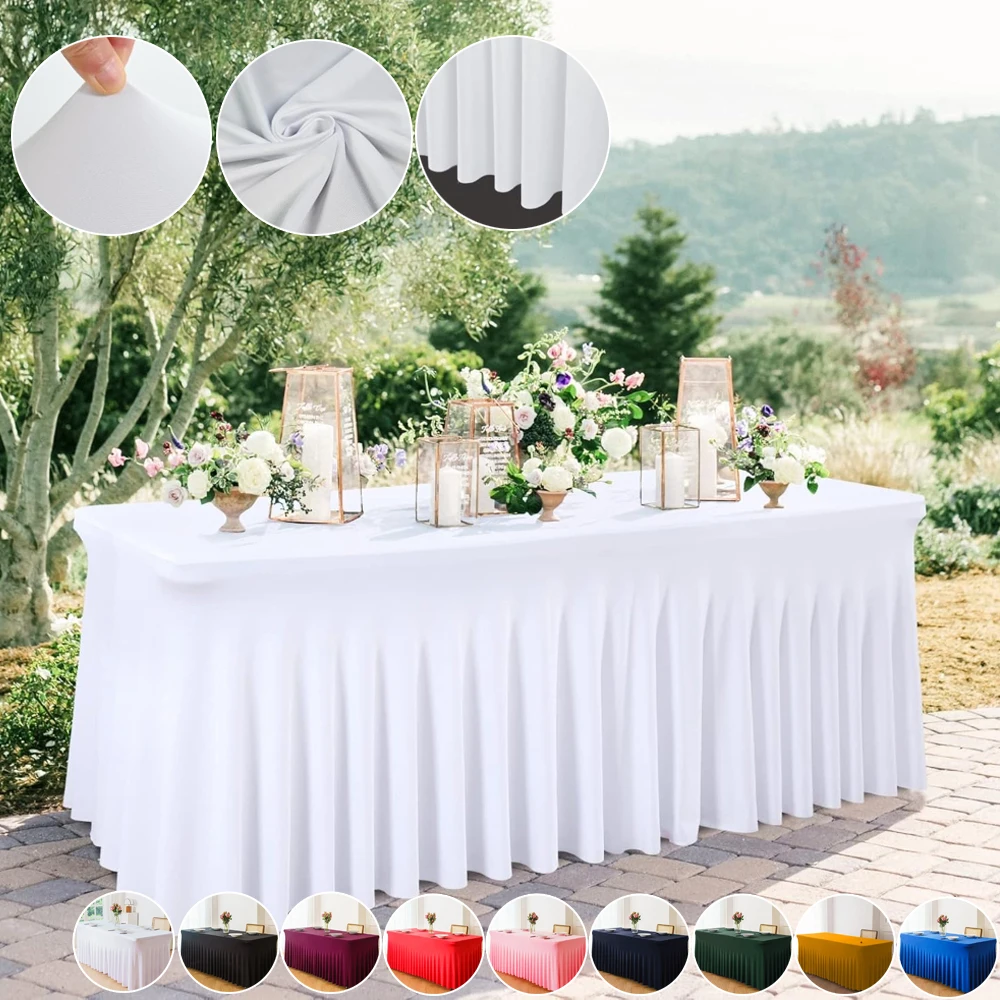 

1PC Table Skirts 6ft Rectangle Wrinkle Resistant Table Clothes Ruffles Elastic Table Cover for Banquets Party Weddings Decor