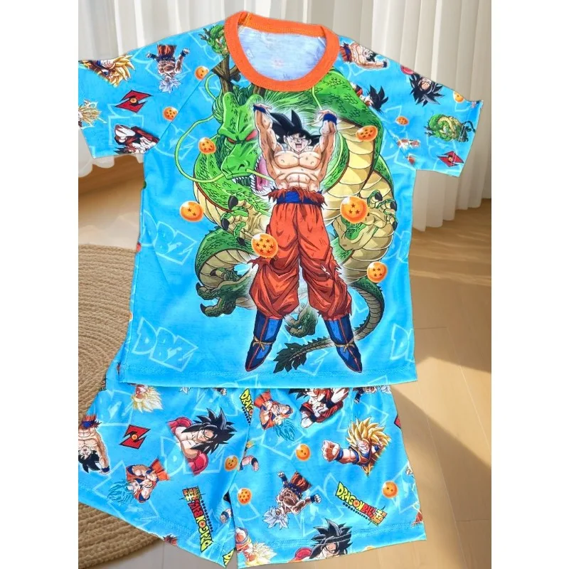 

Комплект детской одежды 2026 Dragon Ball: футболка и шорты для сна, летний семейный спортивный костюм для отдыха и фитнеса, модный дышащий подарок для фанатов