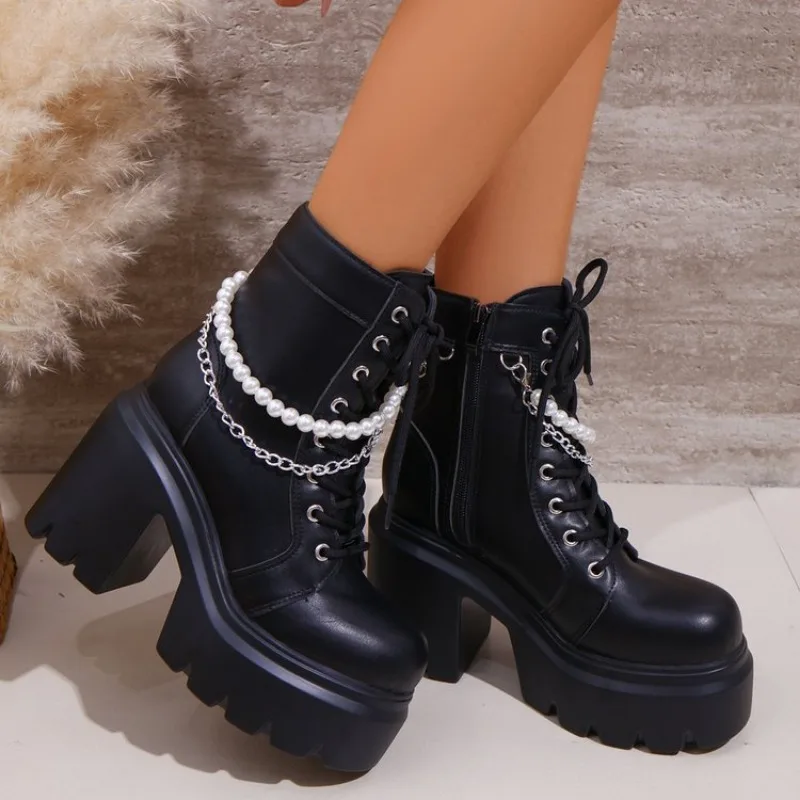 

No Slip Soft Bottom Motorcycle Boots for Women Ankle Boots Outdoor Soft Bottom Women Platform Boots Botas Altas Platorma Mujer