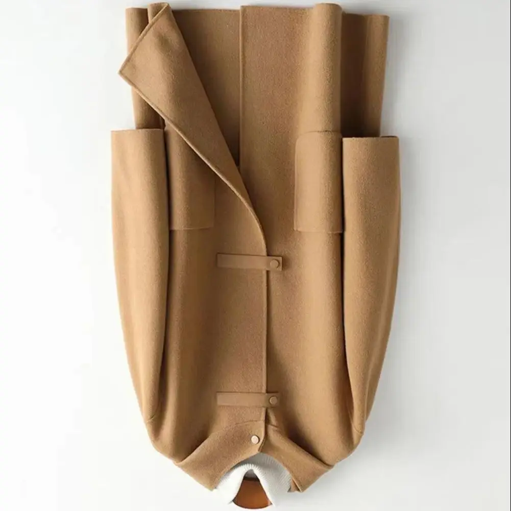 Women's Double Side Wool Coat Oversized Pockets Loose Fit Fashion Hooded Style Warm Wool Coat Soft Winter Women Woolen Jacket