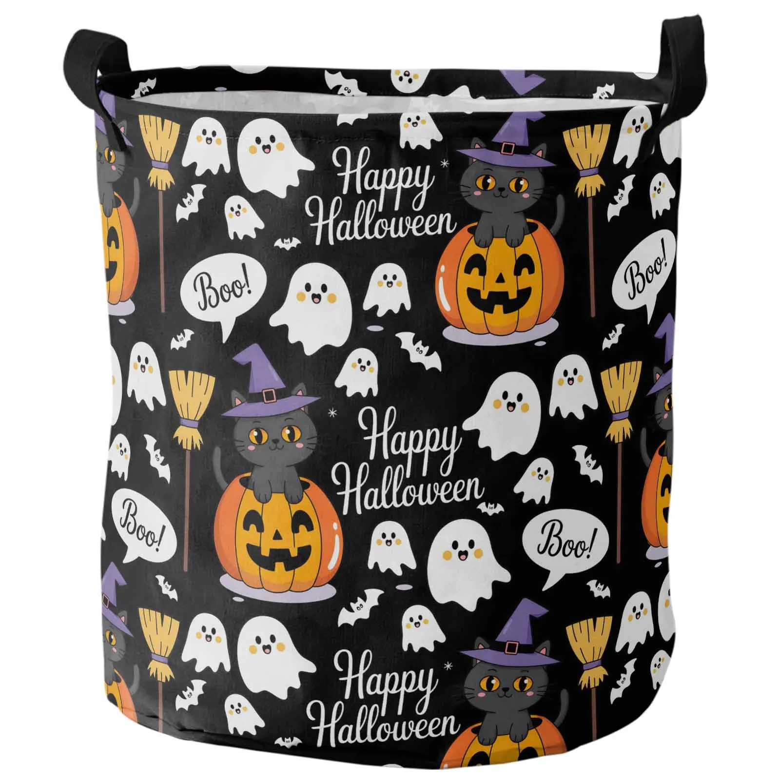 

Halloween Cat Pumpkin Black Foldable Dirty Laundry Basket Kid's Toy Organizer Waterproof Storage Baskets