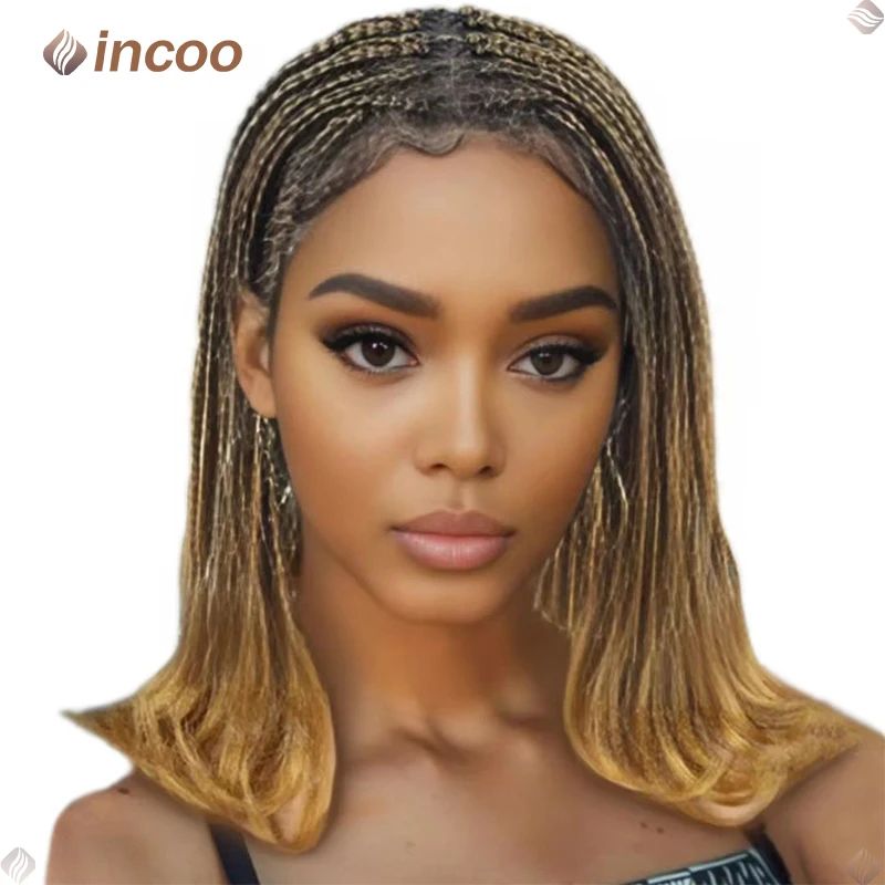 

Short French Curls Braiding Hair Synthetic Braided Wigs For Black Women 12" Full Lace Knotless Box Braids Hair Wig Braid African