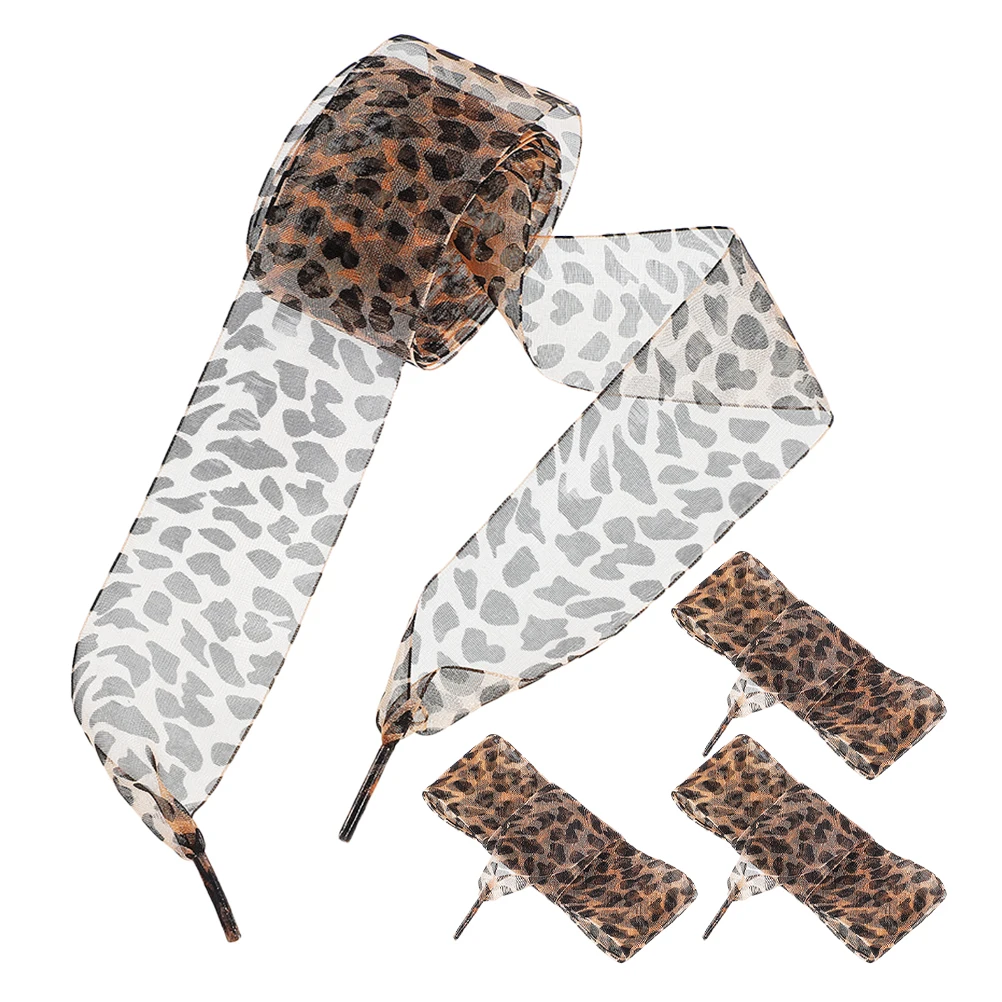 

2 Pairs 4CM Wide Shoelaces Leopard Print Ribbon Laces for Sneakers Sports Shoes Durable Polyester Material Cheetah Fat Breadlace