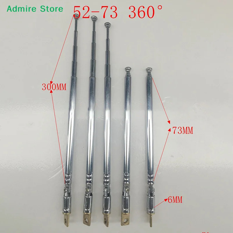 New 1Pc 52-73 5-Section Telescopic Stainless Steel Full-Channel AM FM Radio Universal Antenna Rotating Antenna