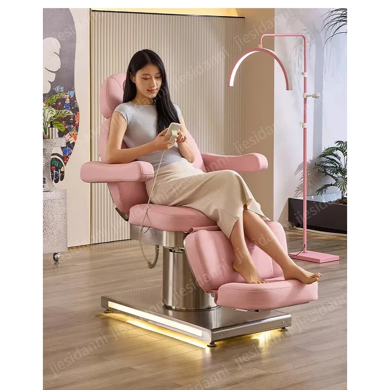 Adjustable Salon Massage Tattoo Recliner Chair with Hydraulic Stool 3-Section Facial Bed Beautician Full Body Back Chair for Sal