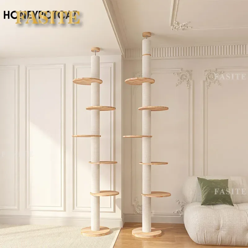 For Cat Climbing Frame Space Saving Sisal Scratching Post Tree with Integrated Nest and Top Shelf Multi Level Furniture