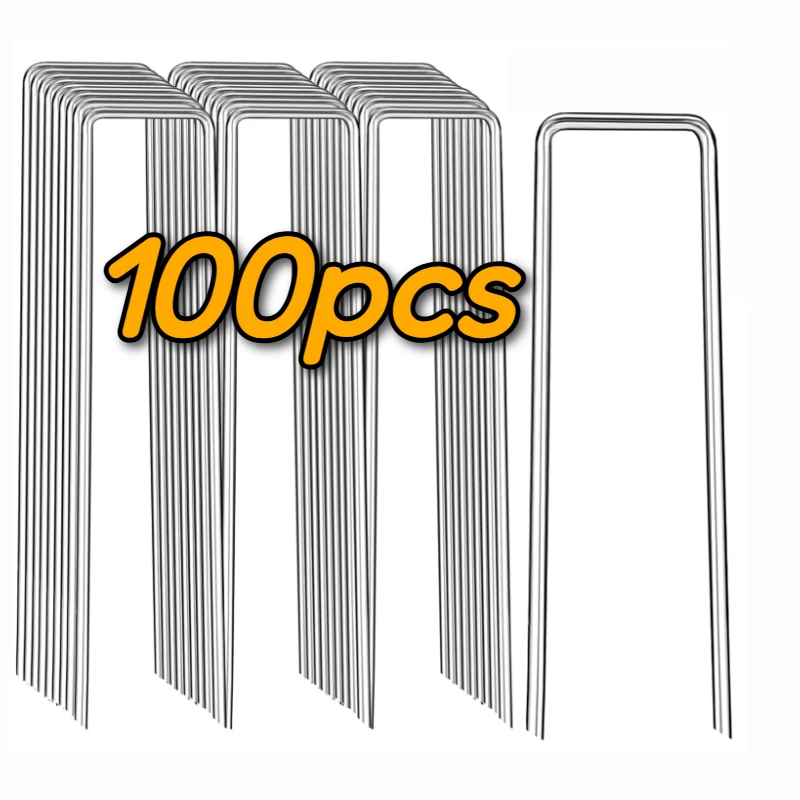 U-Shaped Garden Nail Heavy Duty Fence Pipe Stake Lawn Galvanized Landscape Nail for Fixing Water Pipe Turf Barrier Ground Nail