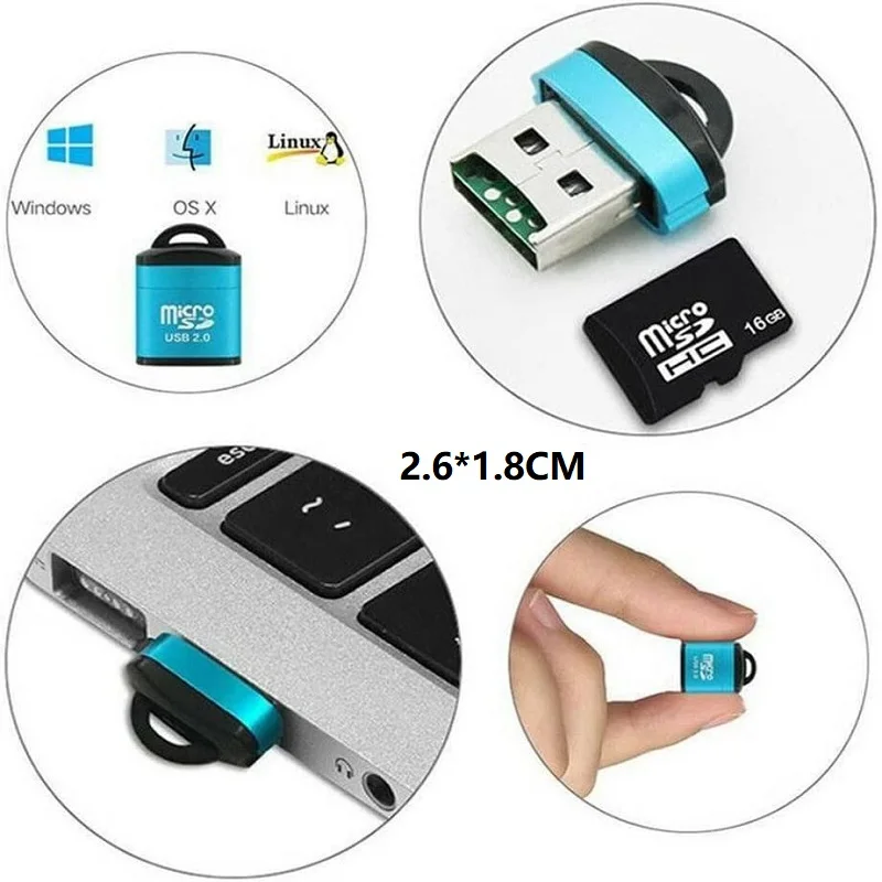 Aluminum Alloy Mini Card Reader MicroSD/ TF Card / Mobile Phone Memory Card High-speed 2.0 Card Reader for PC Laptop Car Speaker