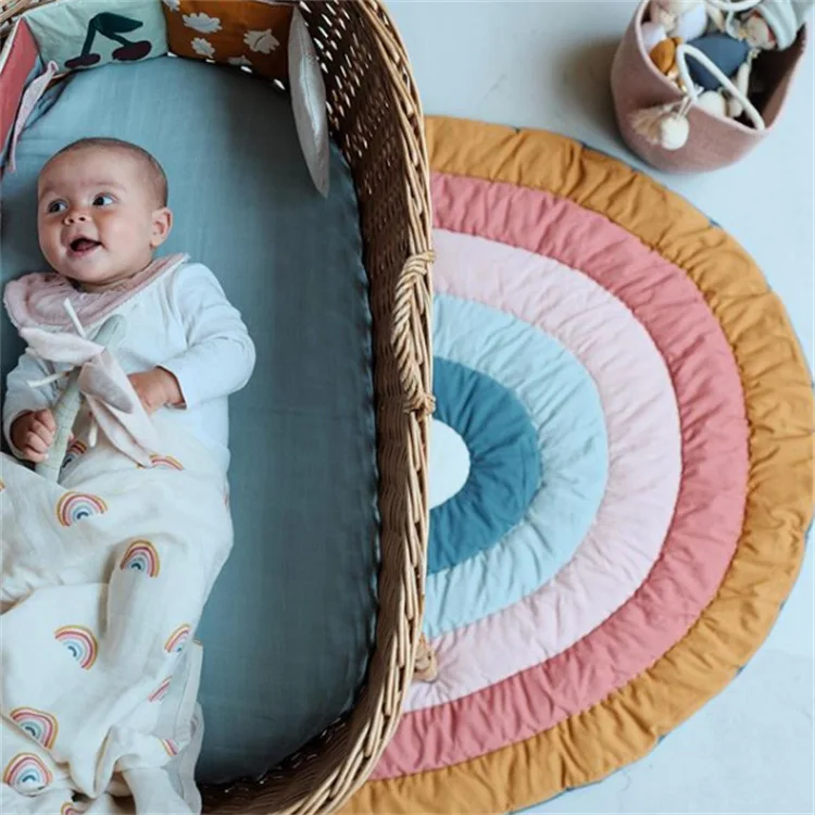 Alfombra de arcoíris para niños, tapete de juego para bebés, para gatear tapete, decoración de guardería, alfombras de tiempo de barriga para dormitorio