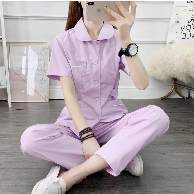 

Женский комплект медсестры с короткими рукавами, пластиковая хирургия, больничная рабочая одежда для стоматолога, одежда для сестры с разрезом Moon, летняя тонкая одежда