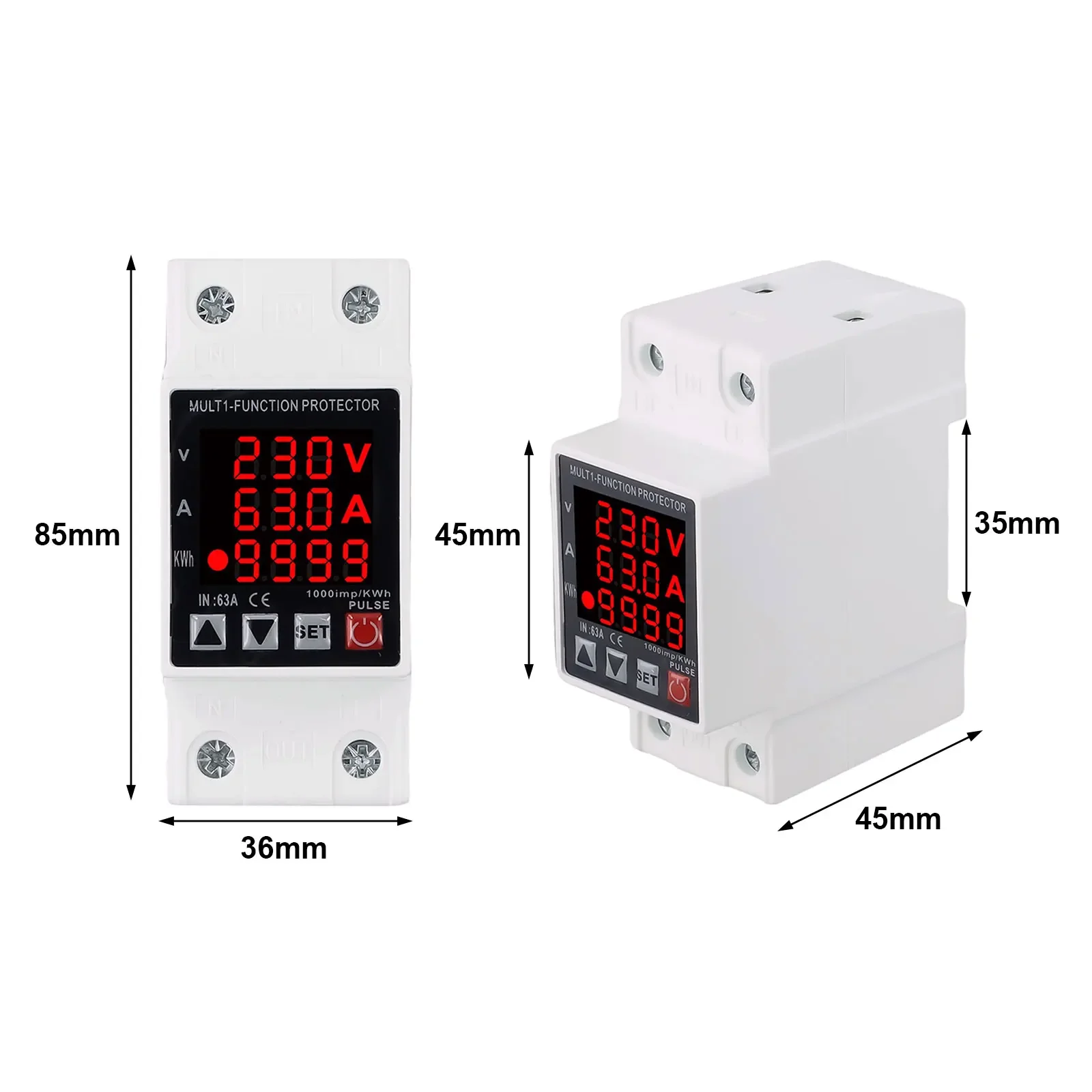 

63A 230V Реле защиты на DIN-рейку Регулируемая защита от перенапряжения и перегрузки по току Дисплей мощности в реальном времени