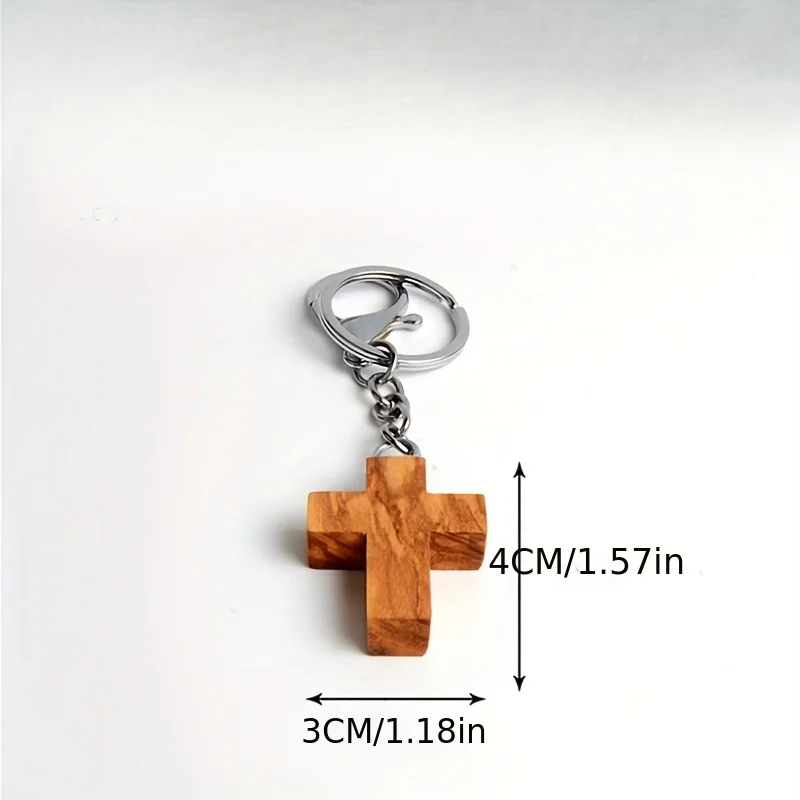Olive Wood Cross Keychain Creative Handmade Wooden Cross Pendant DIY Decoration Pendant Holiday Gift