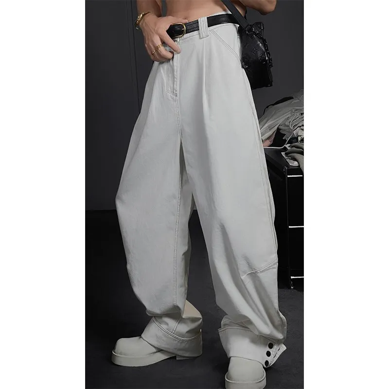 

Мужские повседневные брюки свободного кроя для весны и лета, новинка, с утонченным дизайном, с отворотами на манжетах, модные, стильные.