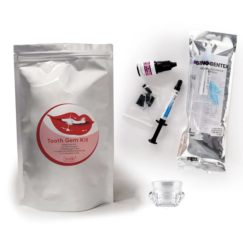 Professional Tooth Gem Material Kit with Total Light Cure Adhesive 37% Etchant Blue Gel Composite for Dental Applications