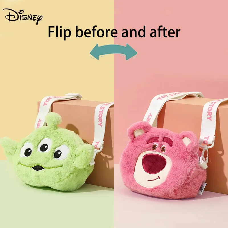 

Disney Girls Bag Toy Double-Sided Portable Plush Strawberry Bear Shoulder Bag Doll Cute Cartoon Large Capacity Storage Handbag