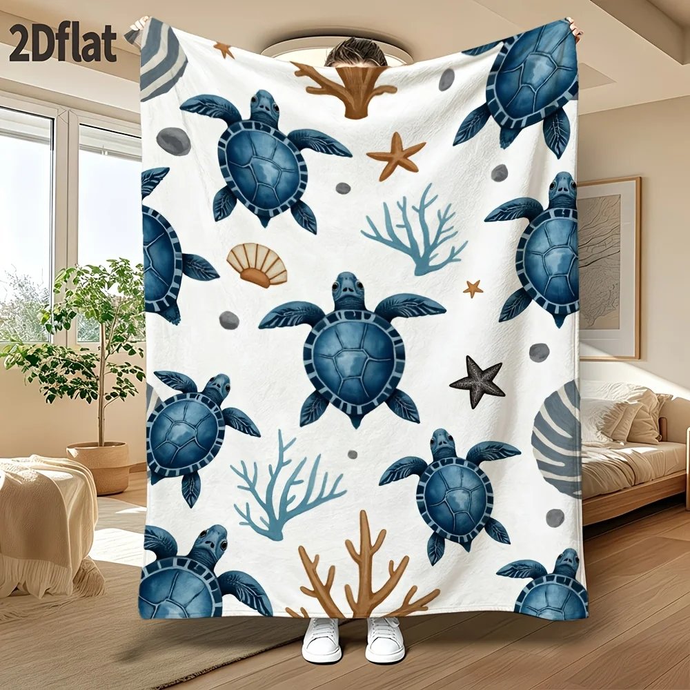Blue Sea Turtle Throw Blanket Cosmic Starry Night Ocean Life Marine Animal Art Vivid Cozy Cover For Couch Gaming Futon