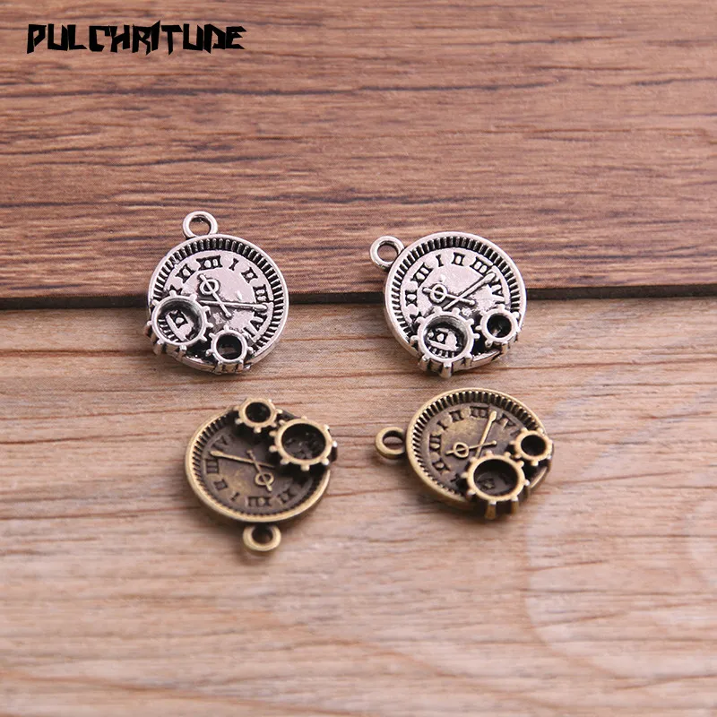 12PCS 14*16mm Two Color Vintage Metal Zinc Alloy Steampunk Clock Charms Fit Jewelry Pendant Charms Makings