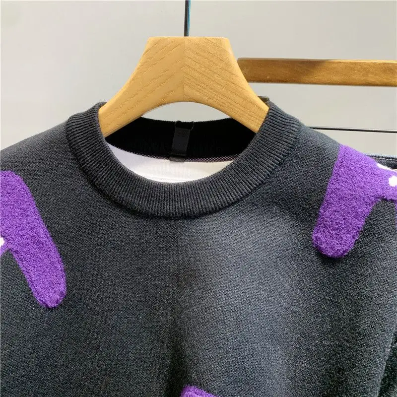 2025 New Autumn and Winter Letter Printed Pullover Knitted Sweater Fashionable Slim Warm Inner Top Men's Clothing Sweater