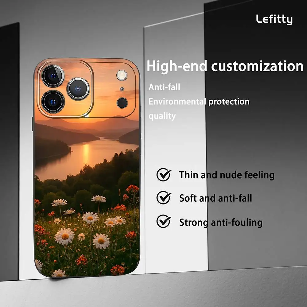Sunset scenery phone case for iPhone 17 16 15 14 13 Pro Max Plus Mini Frosted Soft Case Funda Shockproof Cases