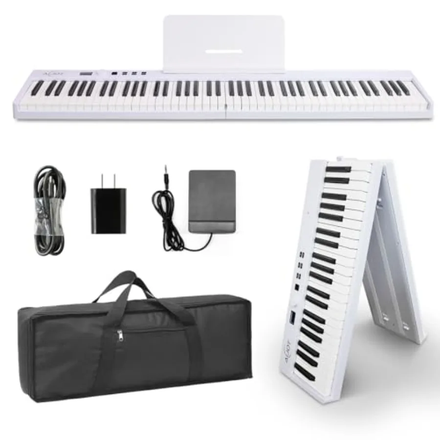 

Beginner electric keyboard piano for home practice: white semi-weighted 88-key folding design with 128 tones, built-in speakers