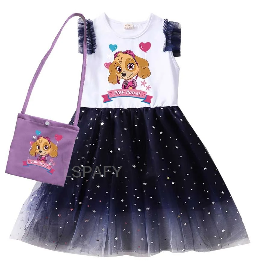 New Summer Girls Dress Cotton Cartoon Paw Patrol Splicing Princess Dresses For 1-8 Years Baby Girls Birthday Clothes