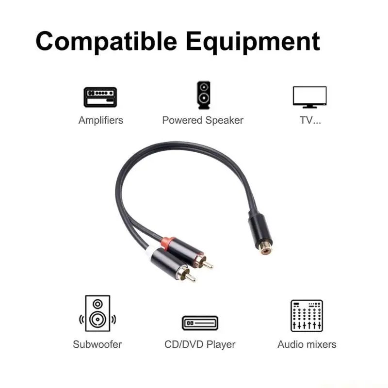 F62C RCA Y Adapter 1 RCA Female to 2 RCA Male Y Splitter Digital Stereo Cable for Subwoofer Home Theater Gold Plated