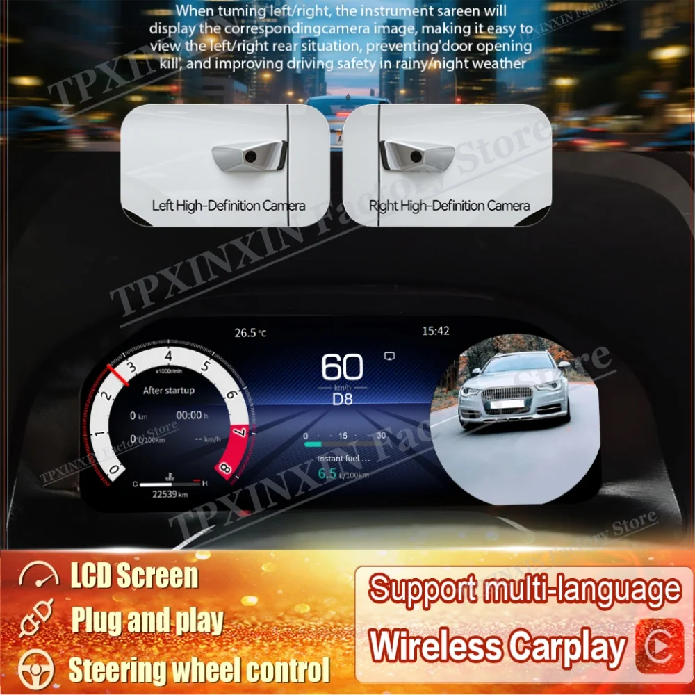 With CarPlay Android Auto camera For Toyota Tundra 2015~2019 Digital LCD Virtual Cluster Cockpit Dashboard Panel Speed Meters
