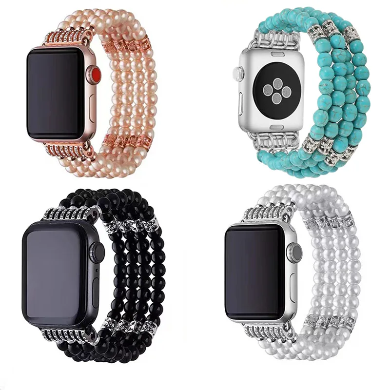 

For Apple S10-1 iWatch 42mm/46mm Beaded Bracelet Bracelet Women's Watch Band Jewelry, 4-Row Pearl Bohemian Style Watch Band